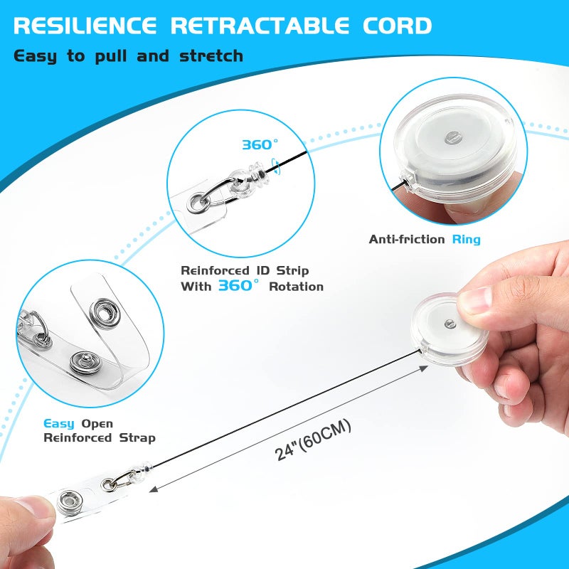 Maileto 50 Pack Badge Reels Retractable with Swivel Alligator Clip Retractable Badge Holder Reels for Students  Teachers  Office Workers (Translucent Clear) - Image 4